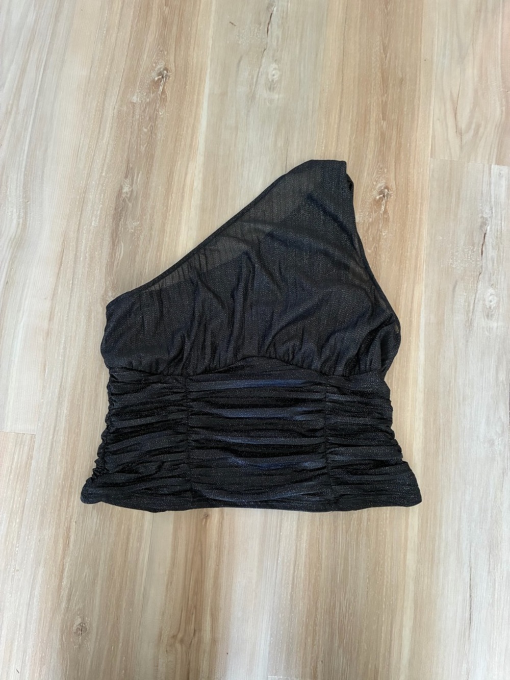 Anthropologie One-Shoulder Black Ruched Evening Top